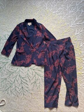Skies are Blue matching floral jacquard blazer and pants set S